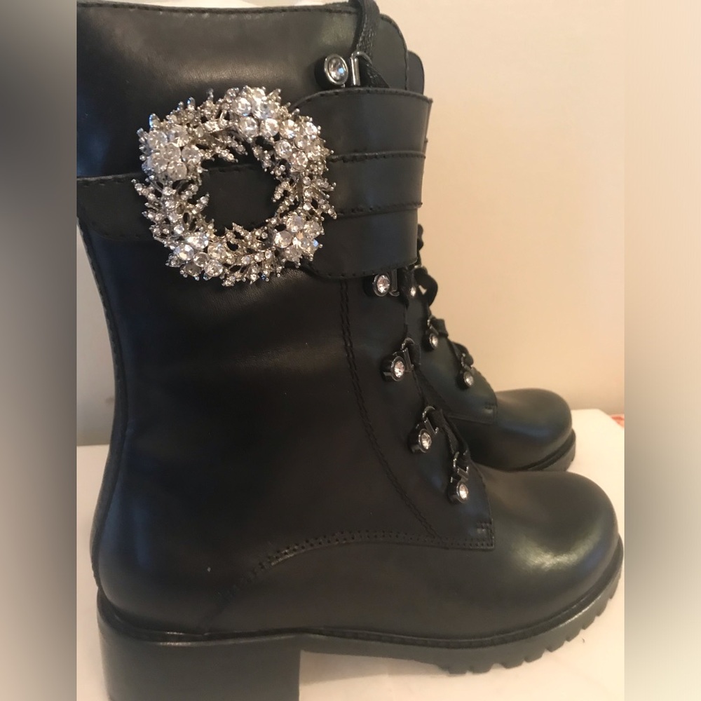 Woman’s Allegra James Combat Boot Style “WIN” Black Leather Sz 9 NIB $350